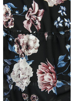 Rochie midi florală neagră