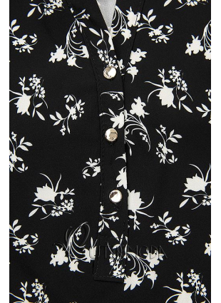 Cămașă negru-alb cu imprimeu floral