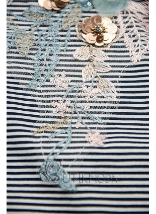Rochie albastru-alb cu aplicație florală IV.
