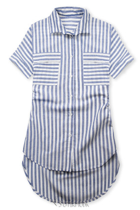 Rochie cămașă din bumbac cu dungi alb/albastru