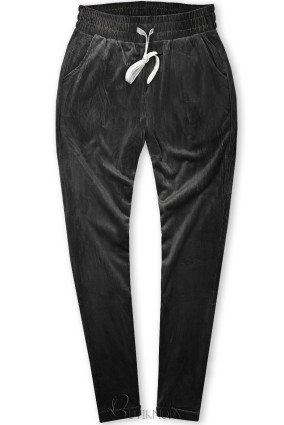 Pantaloni casual negri din catifea reiată