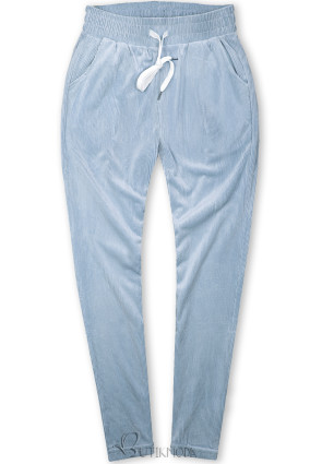 Pantaloni casual albastru deschis din catifea reiată