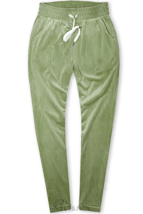 Pantaloni casual verzi din catifea reiată