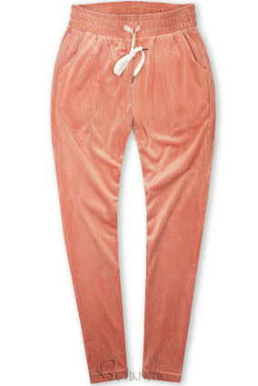 Pantaloni casual roz somon din catifea reiată