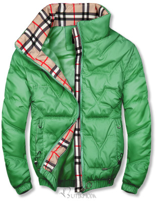 Jachetă de tranziție verde cu bordură în carouri
