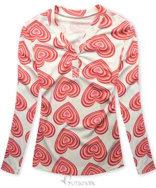 Tricou cu imprimeu inimioare alb/roșu HEART8