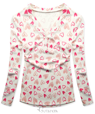 Tricou cu imprimeu inimioare alb/roz HEART10
