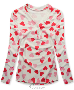 Tricou cu imprimeu inimioare alb/roșu HEART6
