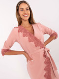 Rochie cocktail roz cu mâneci 3/4