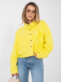 Geacă scurtă din denim galben cu aplicație florală