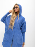 Palton albastru din alpaca cu glugă