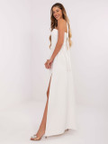 Rochie maxi ecru de seară cu un umăr