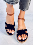 Espadrile de damă din piele întoarsă cu toc negre