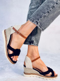 Espadrile de damă din piele întoarsă cu toc negre