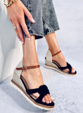 Espadrile de damă din piele întoarsă cu toc negre