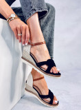 Espadrile de damă din piele întoarsă cu toc negre