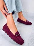 Mocasini de damă din piele intoarsă roșu bordo