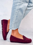 Mocasini de damă din piele intoarsă roșu bordo