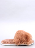 Șlapi din blană maro camel