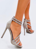 Sandale de damă cu toc înalt gri