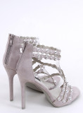 Sandale de damă cu toc înalt gri