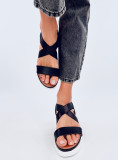 Sandale negre metalice cu toc