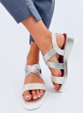 Sandale argintii metalice cu toc
