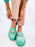 Mocasini verzi cu cristale decorative