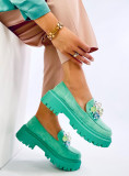 Mocasini verzi cu cristale decorative