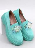 Mocasini verzi cu cristale decorative