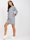 Rochie gri din bumbac cu broderie și buzunare RUE PARIS