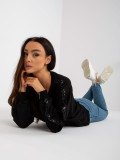 Pulover scurt negru fără glugă cu aplicație RUE PARIS