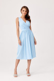 Rochie midi bleu cu decolteu petrecut și bretele late