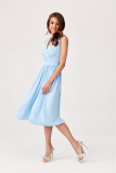 Rochie midi bleu cu decolteu petrecut și bretele late