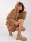 Jachetă de tranziție călduroasă cu glugă de culoare camel