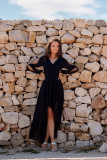 Rochie maxi asimetrică neagră cu mâneci lungi