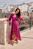 Rochie maxi asimetrică cu mâneci lungi, în nuanță violet episcopal