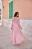 Rochie maxi asimetrică cu mâneci lungi în roz închis
