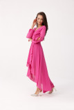 Rochie maxi asimetrică cu mâneci lungi, culoare amarant