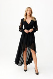 Rochie maxi asimetrică neagră cu mâneci lungi