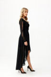 Rochie maxi asimetrică neagră cu mâneci lungi