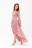 Rochie maxi asimetrică cu mâneci lungi în roz închis