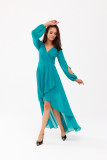 Rochie maxi asimetrică cu mâneci lungi, verde deschis