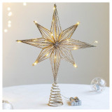 Steaua de decor pentru brad cu LED auriu