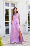 Rochie maxi din satin cu trandafir decorativ, lila