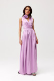 Rochie maxi din satin cu trandafir decorativ, lila