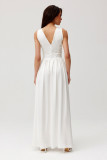Rochie maxi din satin cu trandafir decorativ, culoare ecru