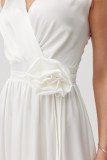 Rochie maxi din satin cu trandafir decorativ, culoare ecru