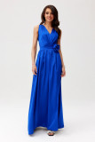 Rochie maxi din satin cu trandafir decorativ, albastru regal