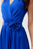 Rochie maxi din satin cu trandafir decorativ, albastru regal